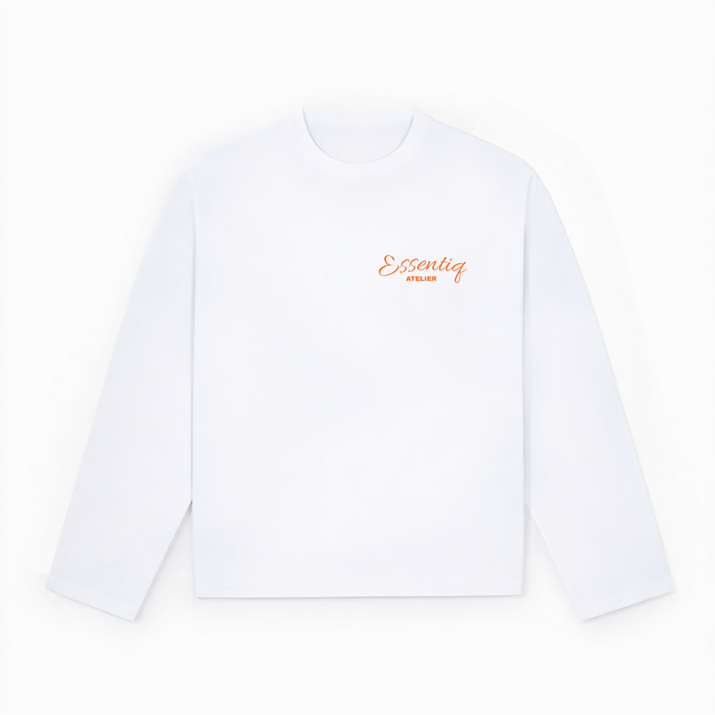 201001 WHITE/ORANGE LONG-SLEEVED TOP